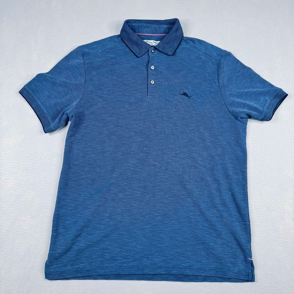 Tommy Bahama Men's Island Zone Blue Textured Short Sleeve Polo Shirt Size Medium - Picture 2 of 12